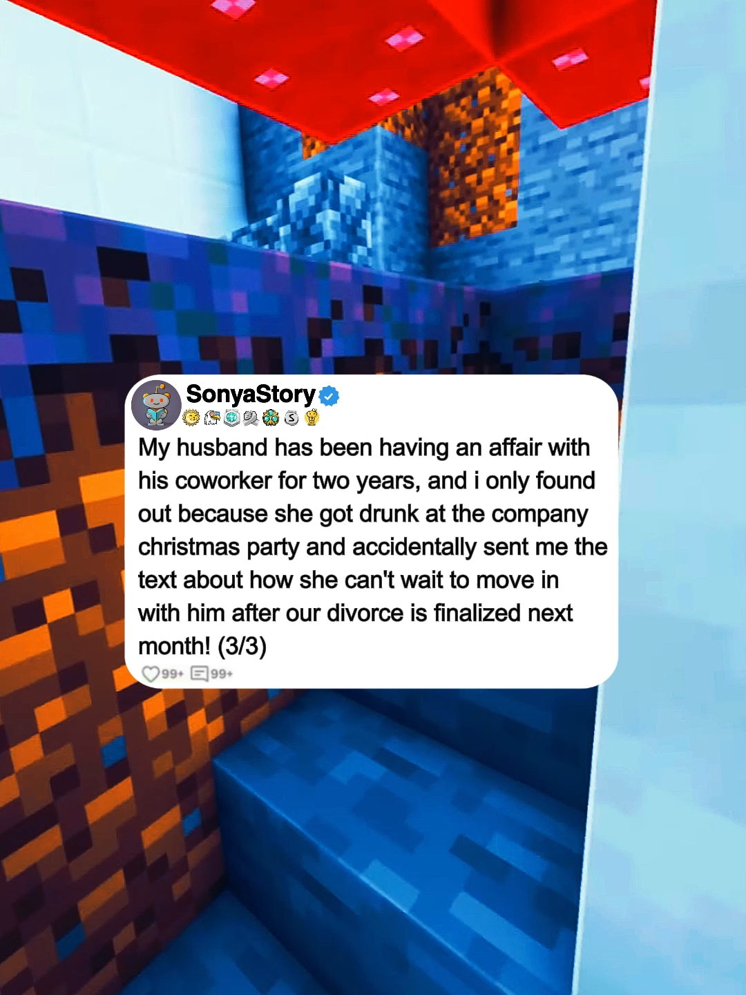 My husband has been having an affair with his coworker for two years, and I only found out because she got drunk at the company Christmas party and accidentally sent me the text about how she can't wait to move in with him after our divorce is finalized next month! (3/3) #minecraftparkour #reddit #redditstories