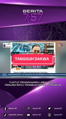 TUNTUT PENDAKWAAN LEBIH BERAT, PEGUAM RAYU TANGGUH DAKWA 5 REMAJA PEGUAM keluarga Allahyarham Zara Qairina memohon Peguam Negara menangguhkan pendakwaan terhadap lima remaja yang akan dituduh di bawah Seksyen 507C(1) Kanun Keseksaan kerana membuli pelajar tersebut, buat sementara waktu. #Berita757 #RakyatKeutamaanKami  #JusticeForZara 
