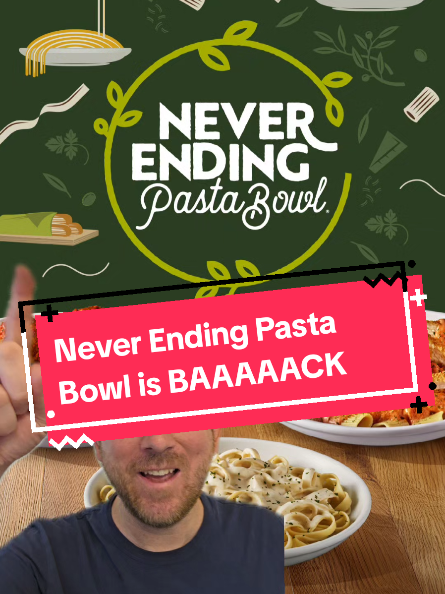 Never Ending Pasta Bowls are BACK at Olive Garden and they're bringing a new sauce along for the fun! Starting August 25th (now for eClub members) you can get the never ending pasta bowl deal for $13.99 (same price for the fourth year in a row) and it includes pasta, soup, and breadsticks. And this year they're bringing the spice with the new spicy 3-meat sauce that sounds perfect for me! Are you heading to the @Olive Garden to grab this deal? #olivegarden #neverendingpastabowl #cheapeats #pasta #fastfood 