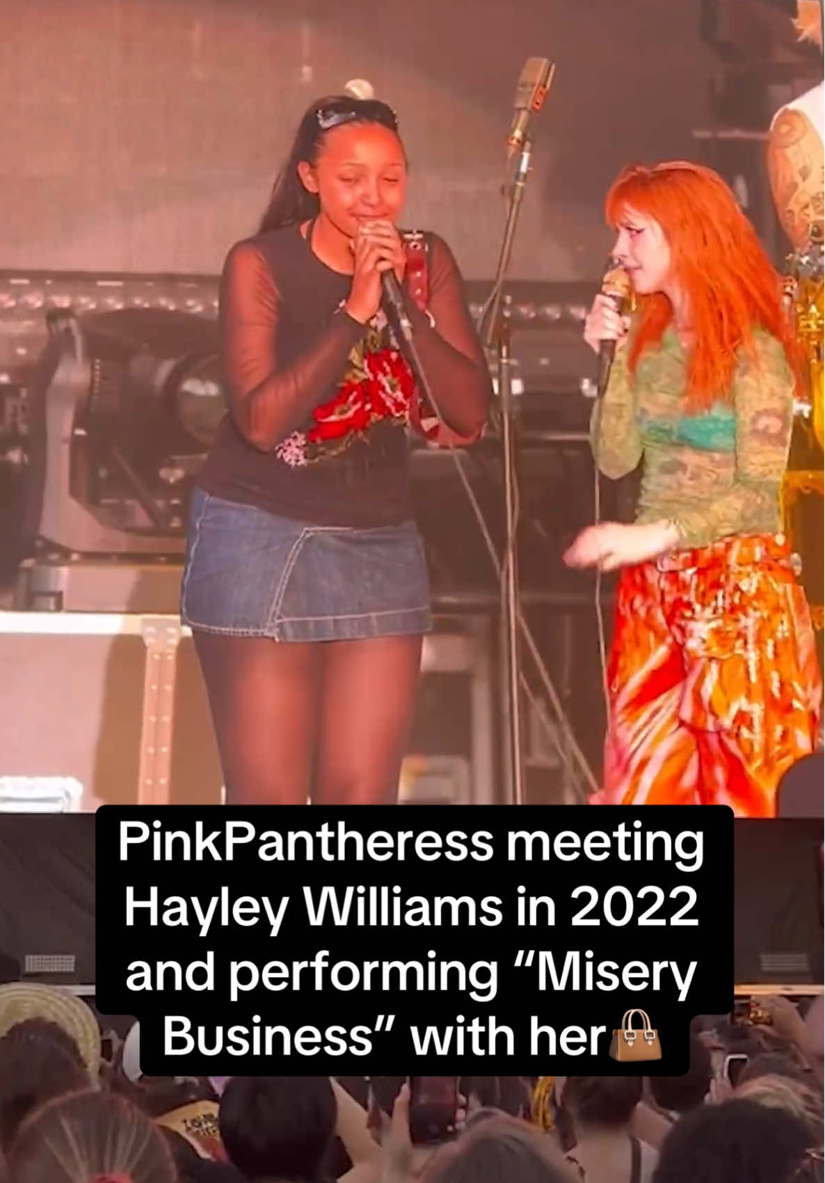 Hayley Williams brought out PinkPantheress during Paramore’s headlining set at Austin City Limits in 2022. PinkPantheress was ecstatic to share the stage with one of her favorite artists and perform the Paramore classic “Misery Business.”⁠ ⁠ In a 2021 interview with NME when asked about the moment she knew she wanted to become “PinkPantheress,” the artist cited seeing Hayley Williams live as one of the greatest contributors: “I’d say it was when I saw Paramore live at Reading Festival when I was younger, and I saw Hayley Williams on stage. She was doing something that I wanted to do, so I thought I’d better start manifesting early so I can get there…Performer-wise, Hayley Williams is a big influence; she’s amazing and one of my favourites in this game. I have never seen someone have so much fun on stage and look so effortless while doing it. I was so jealous of her.”⁠  ⁠ @😘🙈☺️  __⁠ 📹 via @starrymoonlet/TikTok  ⁠#pigeonsandplanes #pinkpantheress #hayleywilliams #austincitylimits #paramore 