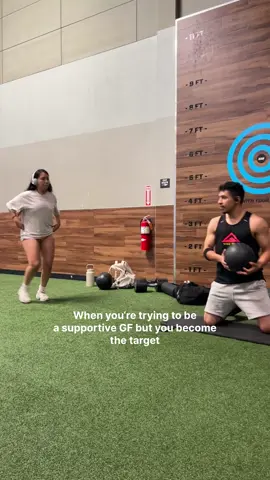 Helping your man train sounds cute until you realize how hard he throws 😩😂  • #GymTok #fitcouple #gymhumor #lovehurts #gymfails 