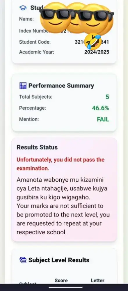 ngewe amanota yange simbyemera #nesaresults 
