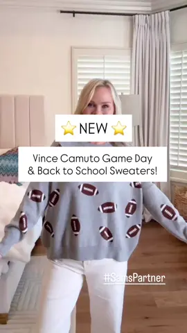 #SamsPartner Get the cutest NEW Vince Camuto Game Day and Back to School Sweaters now at Sam's Club! They are incredibly comfy! They're made of 100% cotton, and they are perfect for layering.  They come in the best prints. I can't pick a favorite. Find them in sizes XS-2XL and please note they run slightly oversized. Get these now @Sam’s Club .  Find these and other new and trending items linked in my bio and stories! #SamsClub #SamsClubFinds