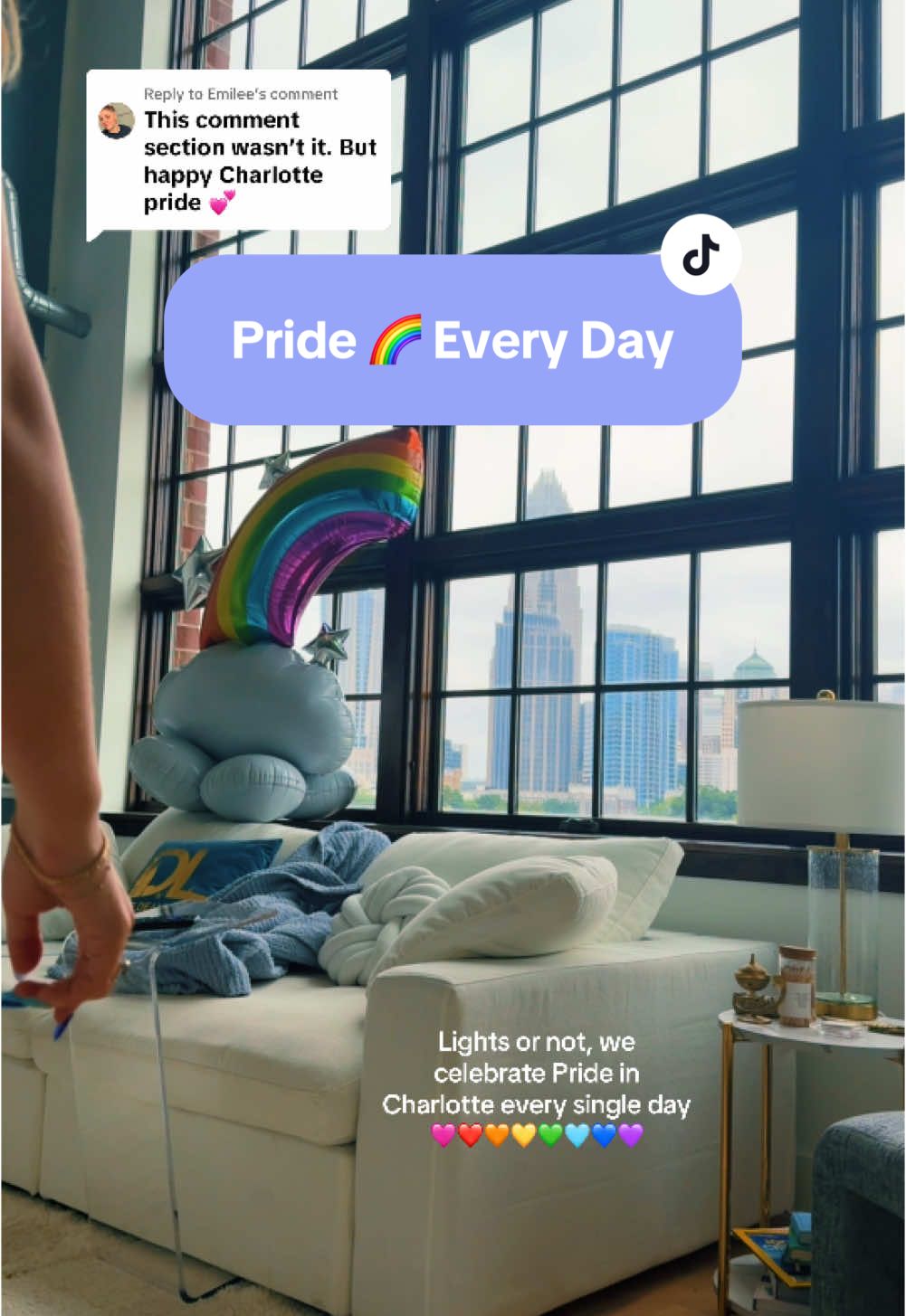 Replying to @Emilee love is love is love is love ALWAYS 🩷❤️🧡💛💚🩵💙💜 #Pride #clt #cltnc #charlotte #uptownliving 