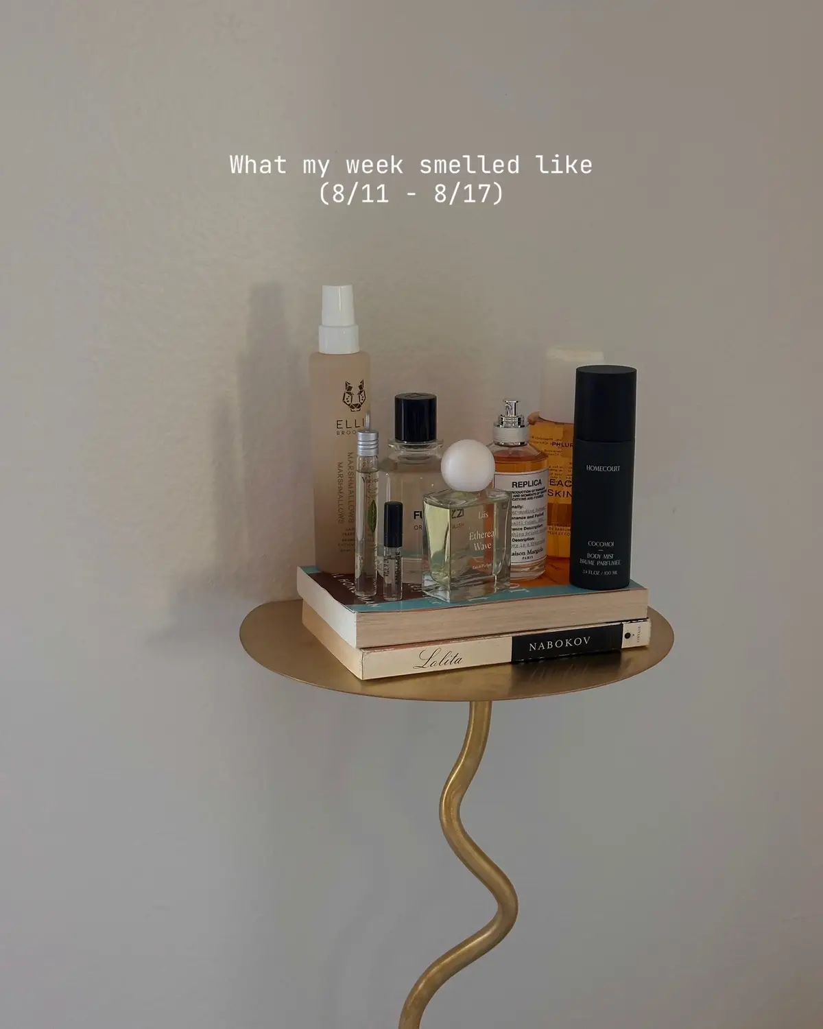 @Homecourt cocomoi body mist @Ellis Brooklyn marshmallow hair & body mist @Phlur Fragrances peach skin body mist @Liis ethereal wave @FUGAZZI Fragrances orange crush EDP (via @Twisted Lily) @AMOUAGE existence @LOCCITANE verveine @maisonmargielafragrances never ending summer  #nichefragrance #nichefragrances #fragrancecollection #fragrancetiktok #nicheperfume 