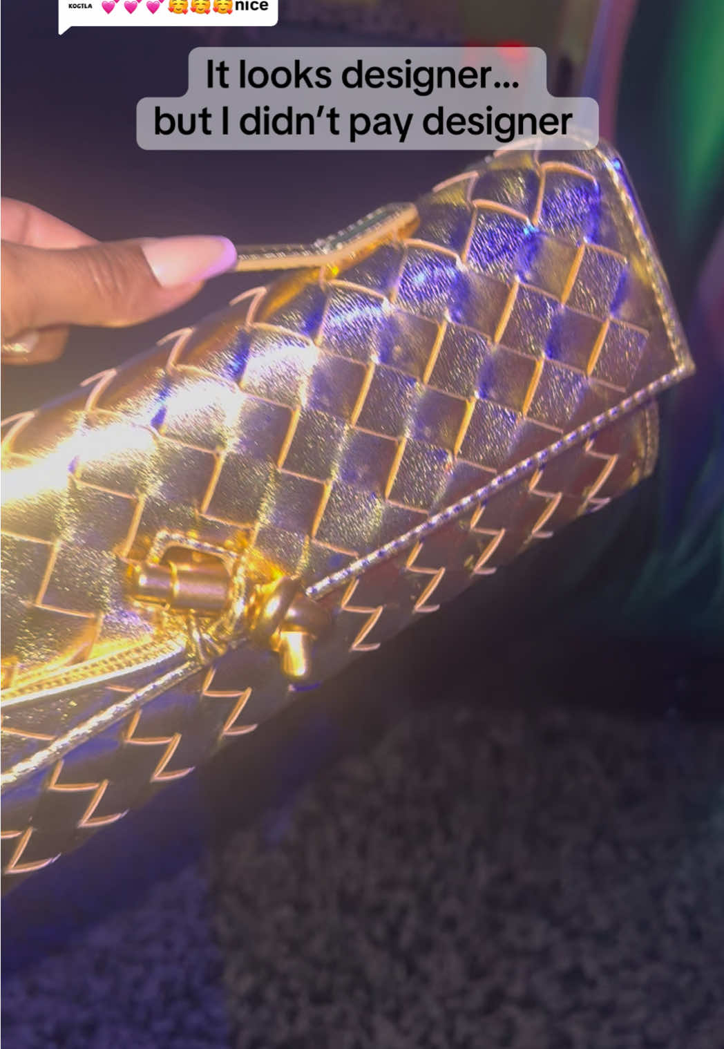 Replying to @KOGTLA Elegant woven shoulder bag for women ✨ Perfect for parties, date night, or going out. Stylish clutch, crossbody, or handbag — fits phone, lipstick, keys. #bag #purse #wovenbag #goingoutbag #goldpurse 