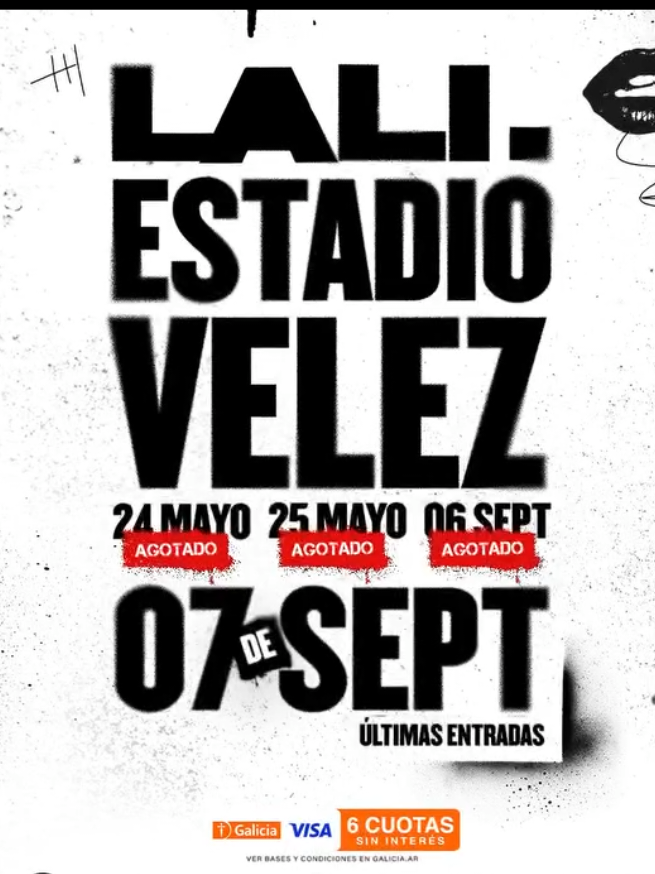 ÚLTIMA ENTRADAS PARA LALI EN VÉLEZ 07/08 ❤️‍🔥  Entradas disponibles en: enigmatickets.com  Podés ver la transmisión del show EN VIVO por @Flow en el canal 605 (Argentina, Uruguay y Paraguay) #lali #lalienvelez #show #estadiovelez #flow 
