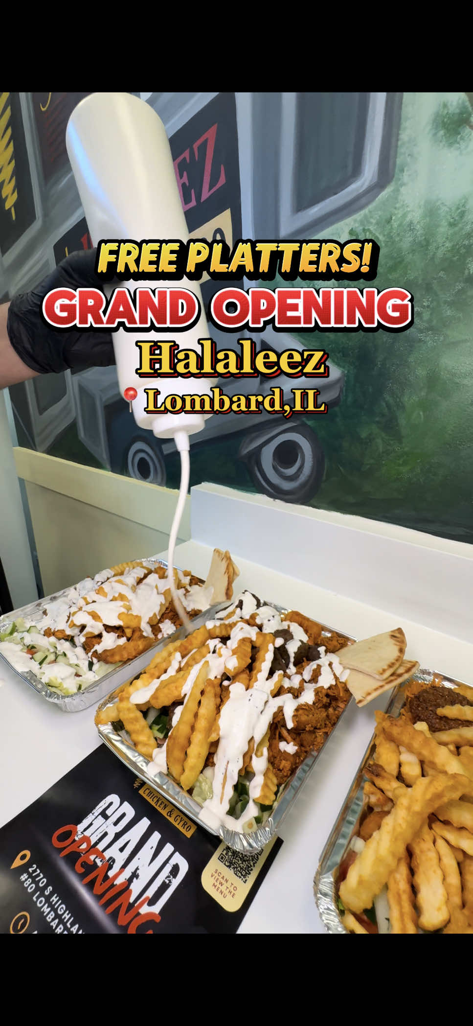 GRAND OPENING SPECIAL 🚨  🔥 Starting August 22nd from 6 pm-8 pm, FREE PLATTERS FOR EVERYONE!  📍2770 S Highland Ave #80, Lombard, IL 60148 @Halaleez USA  • • • #chispotlight #foodinchicago #chicagofoodie #chicagoeats #chicagofoodguide #illinoisfoodie #eatillinois #chicagohalal #chicagohalalfood #halaleez #lombardil #lombardhalal #riceplatters #newspot #grandopening #viral #freeplatters #loadedfries #BauduccoLover 