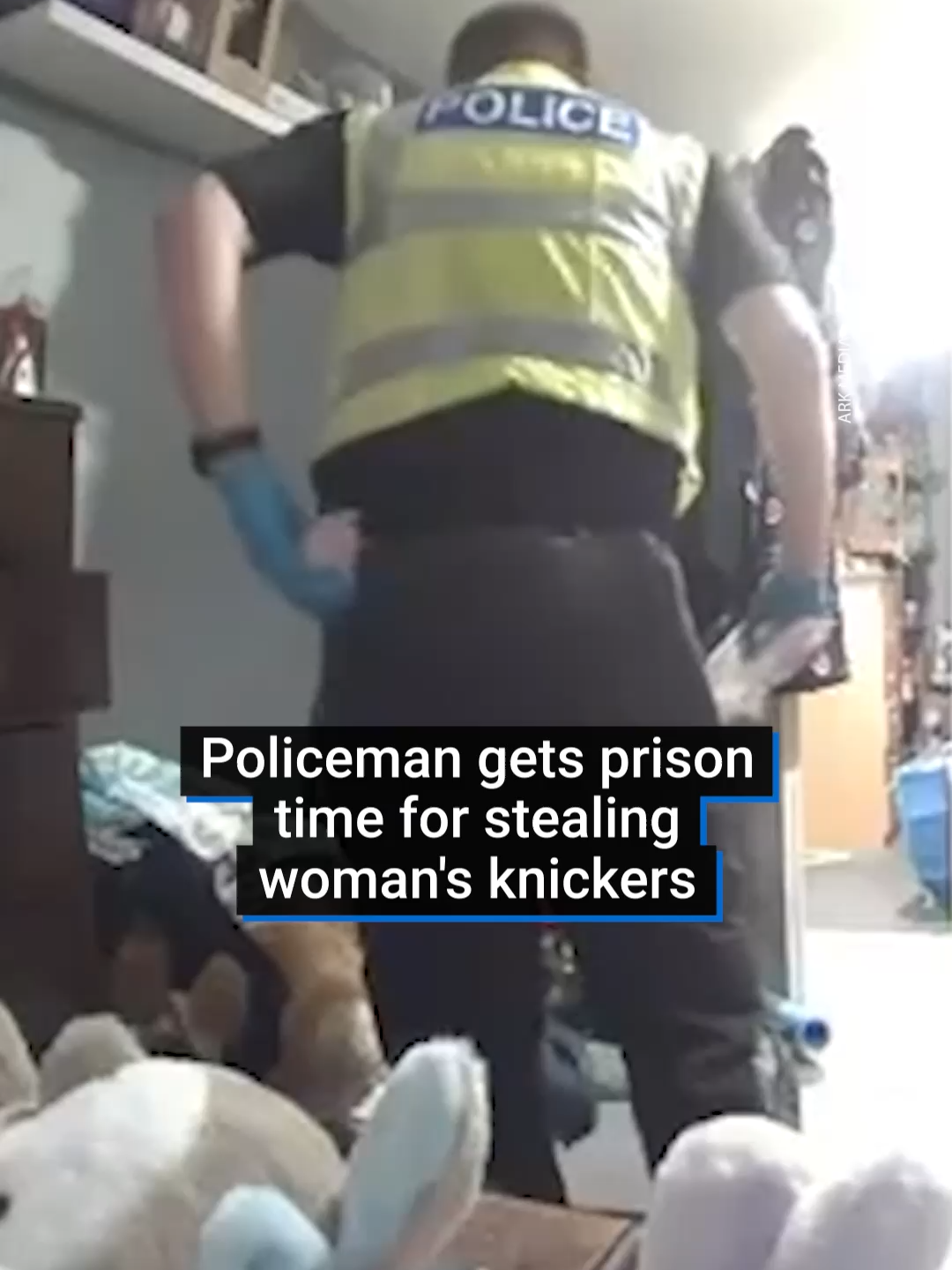 A police officer carrying out a search of a woman’s bedroom snatched something that wasn’t exactly evidence. PC Marcin Zielinski can be seen rifling through a woman’s underwear drawer on a secret camera hidden behind some children’s toys. Unaware he is being filmed Zielenski, 47, looks away before going back in to the drawer, scrunching up a pink pair of panties and shoving them in his back pocket. He then sharply exits the room. Zielinski resigned from the force while under investigation in November 2024. #ukcrime #crime #police #hereford #worldnews