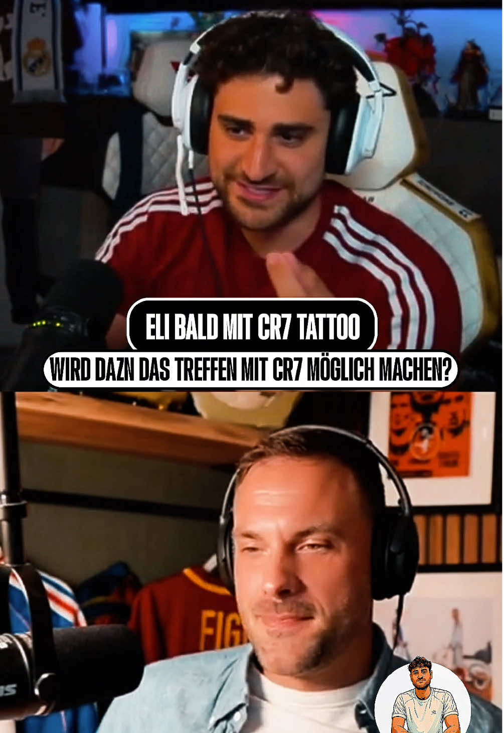 @Eligella bald mit CR7 Tattoo? Lustiger Talk mit @Florian Malburg und @DAZN_de! ⚽️😂 @Real Madrid C.F. @osasuna_fc #eligella #ronaldo #realmadridfc #viral #tattoo
