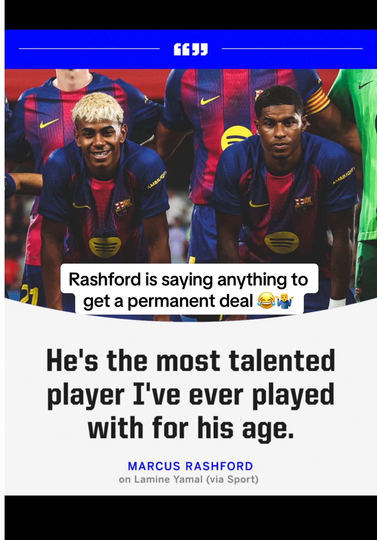 Rashford is saying anything to get a permanent deal 😂🤷‍♂️ #rashford #fyp #barca #fyp #realmadridfc 