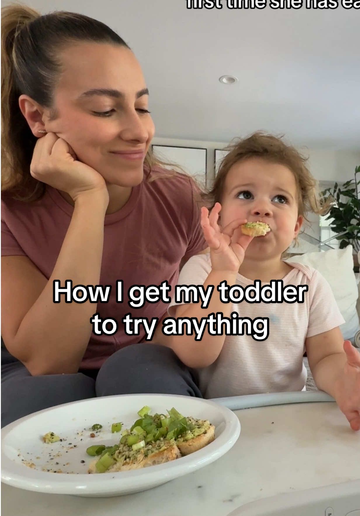 Follow for more toddler tips! Big message here: if they don’t like something at first, keep trying and keep it low stress! This was her 6th attempt at avocado toast with hemp seeds, lemon, salt and pepper. #toddlertips #toddlermeals #pickyeater #momhack #fyp 