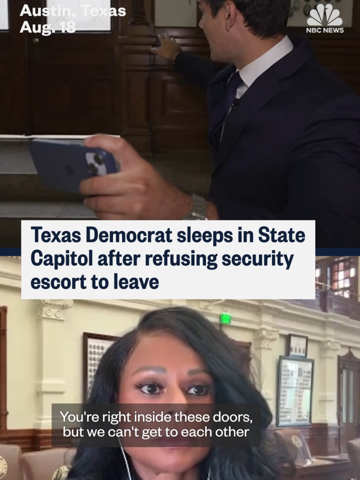 #Texas Democratic legislator #NicoleCollier says she will remain locked in the #Austin statehouse chamber until the House reconvenes Wednesday morning, the latest development in the two-week saga involving a redrawing of Texas’ congressional map.