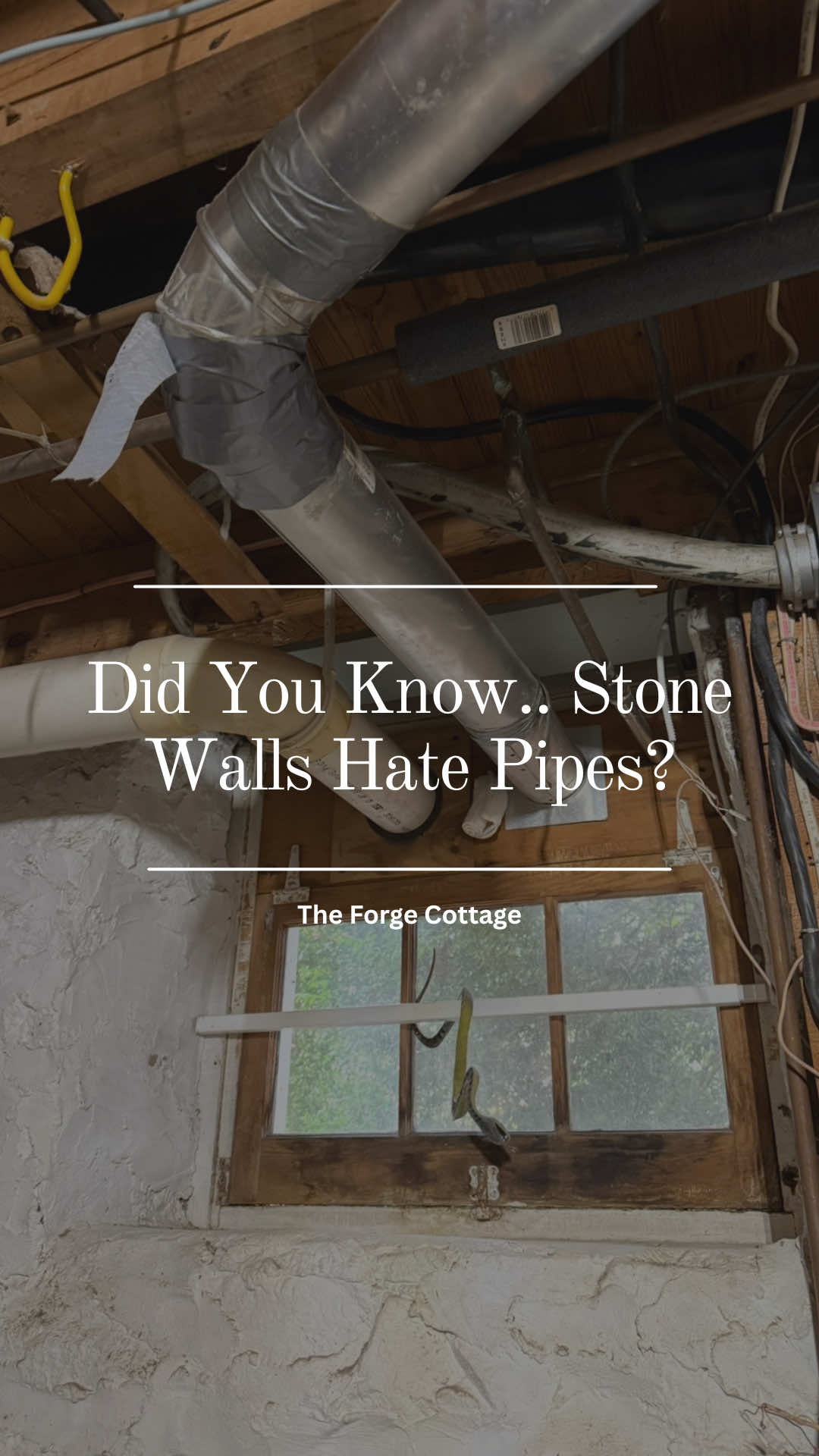 Running pipes through a 200-year-old stone wall isn’t as simple as drilling a hole. 💪 We’re replacing an old, poorly done setup with a half window in the utility room — complete with a wooden top so we can keep it airtight and give the pipes a clean exit. This little change will make future maintenance so much easier, and it’s a solution that works with the character of the house instead of against it. 🪵🏠  #historichome #theforgehouse #thisoldhouse #stone #oldhouse 