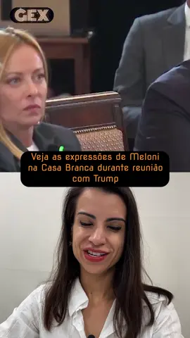 A primeira-ministra da Itália mais uma vez viralizou nas redes ao não conter suas caras e bocas na reunião dos líderes europeus na Casa Branca. O que você acha disso? #noticia #tiktoknoticia #italia #eua #trump #expressao #reelsbrasil #viral #fyp 