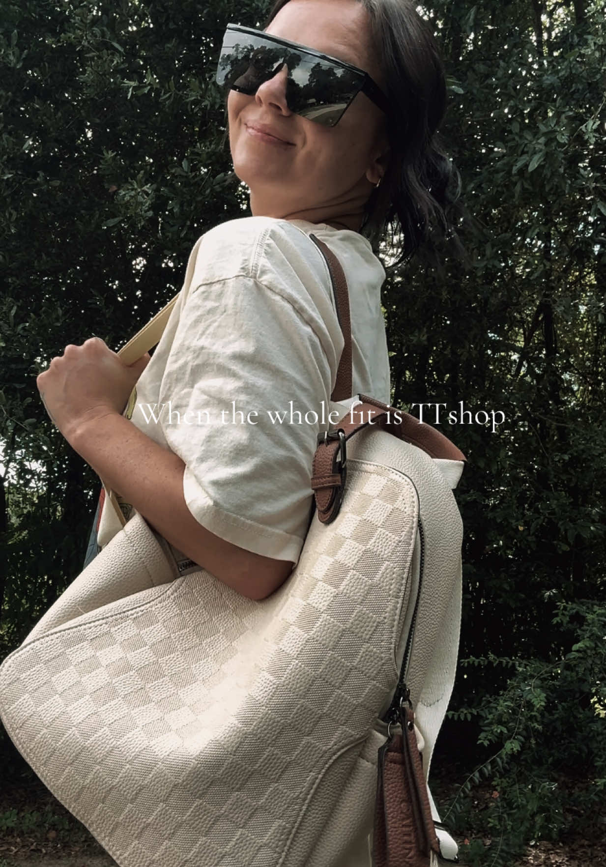 This backpack purse is perfectttt for the fall — it’s SO SPACIOUS & I love the beige option🤎 The whole fit is in my TT showcase 😉 #TTshop #falldealsforyou #backpackpurse #fallaesthetic #fyp 
