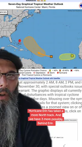 Hurricane Erin has taken a more North track. And we have 3 more possibly Behind Erin. #greenscreen #greenscreenvideo #fyp #hurricane #weather 