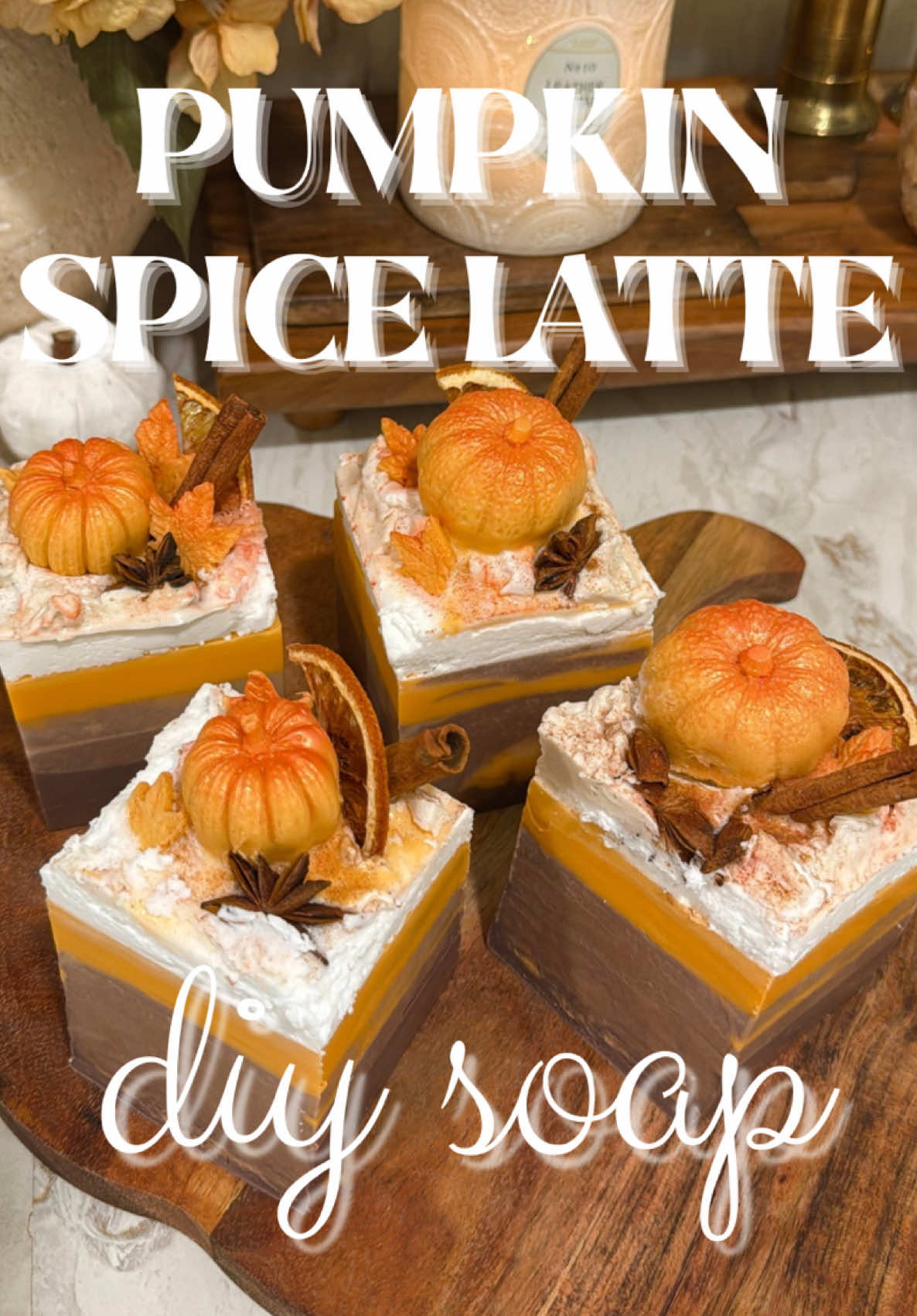 diy pumpkin spice latte soap 🍂🎃 these are hands down the prettiest soaps I’ve ever made 🤭😍 #soap #soapmaking #DIY #fall #pumpkinspice 