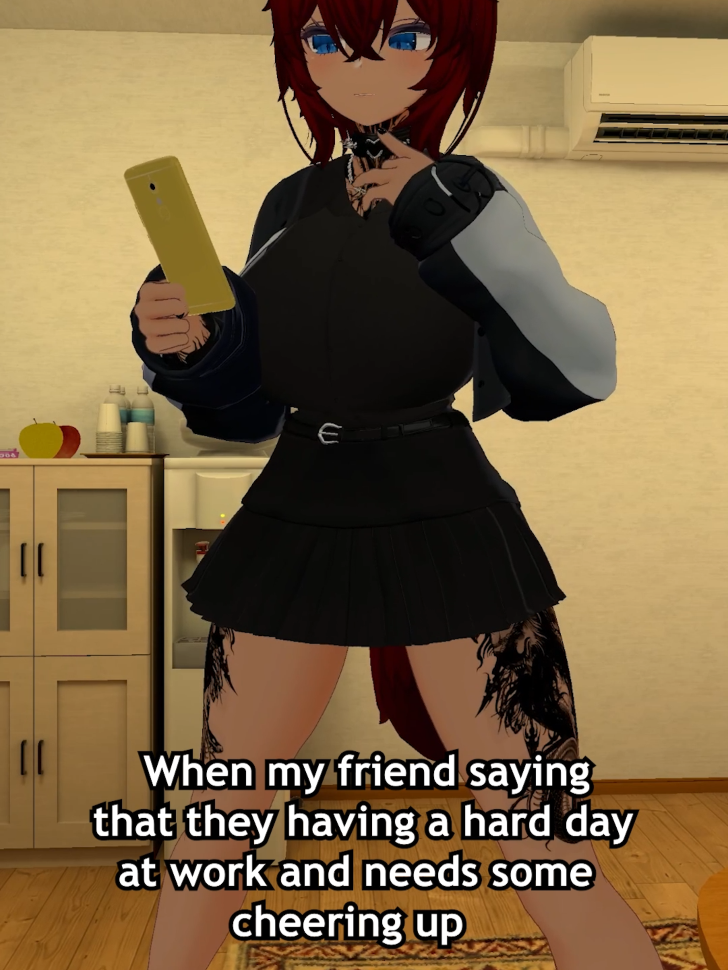 This will make my friend happy #apenlive #vr #vrchat #vrchatmemes #vrchatfunny #vrchatcomedy #vrchatmoments #fyp #apenliveplus #twitchclipsdaily #funnymoments😂 #funnytiktok #quest2 #quest3 #vrchatcommunity #takepicture #skirts #cheeringup #myfriend
