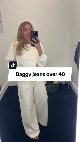 Baggy jeans over 40 are a yes #over40mom #fashionover40 #over40club #over40style 