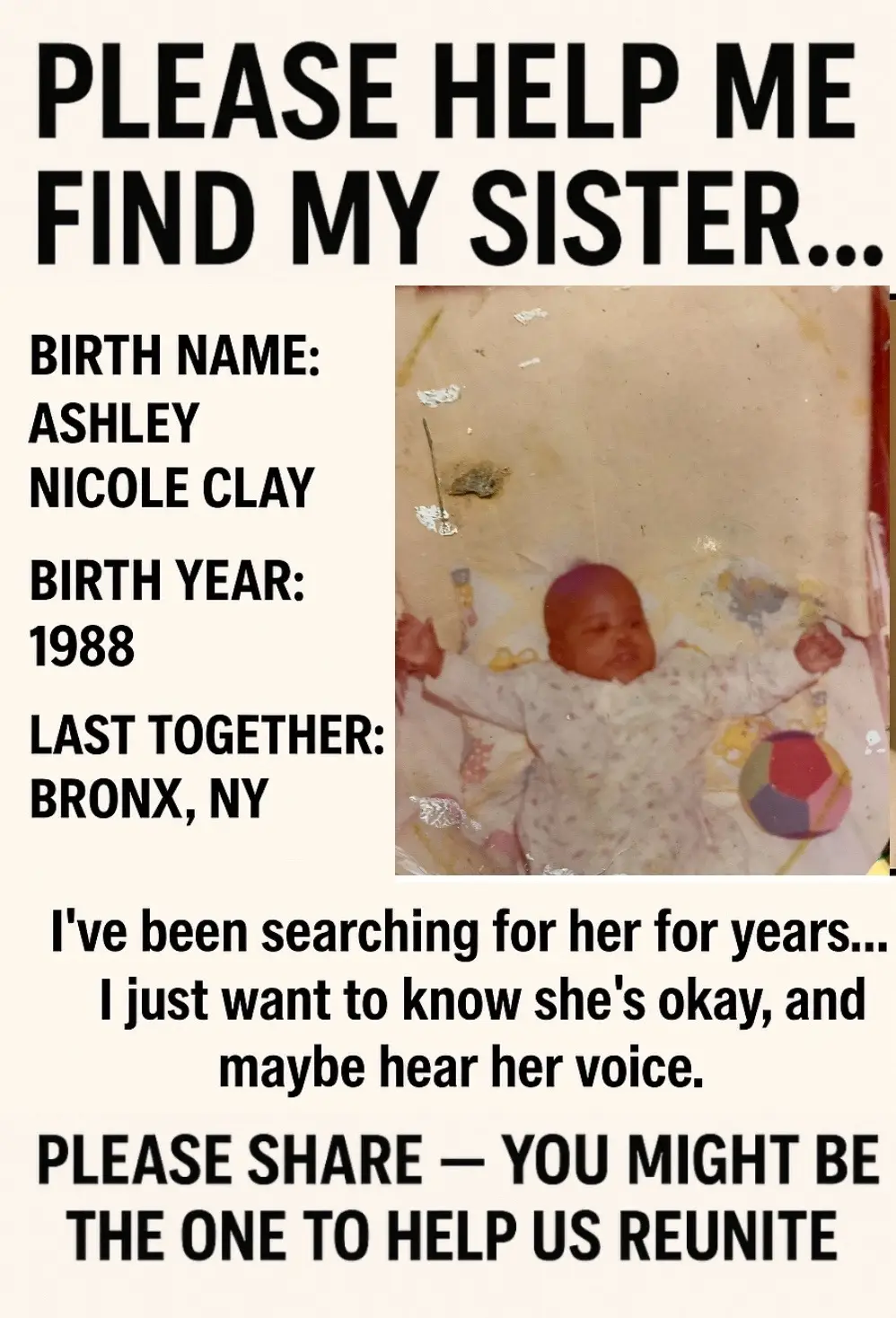 I don’t usually ask for much, but this means the world to me. If you could take just a moment to share this post, it could truly make a difference. Every share helps spread the word and brings me one step closer to finding the answers and connection I’ve been searching for. Thank you in advance from the bottom of my heart for your love and support. 💜 #fyp #explore #bronxny #newyork #northcarolina 