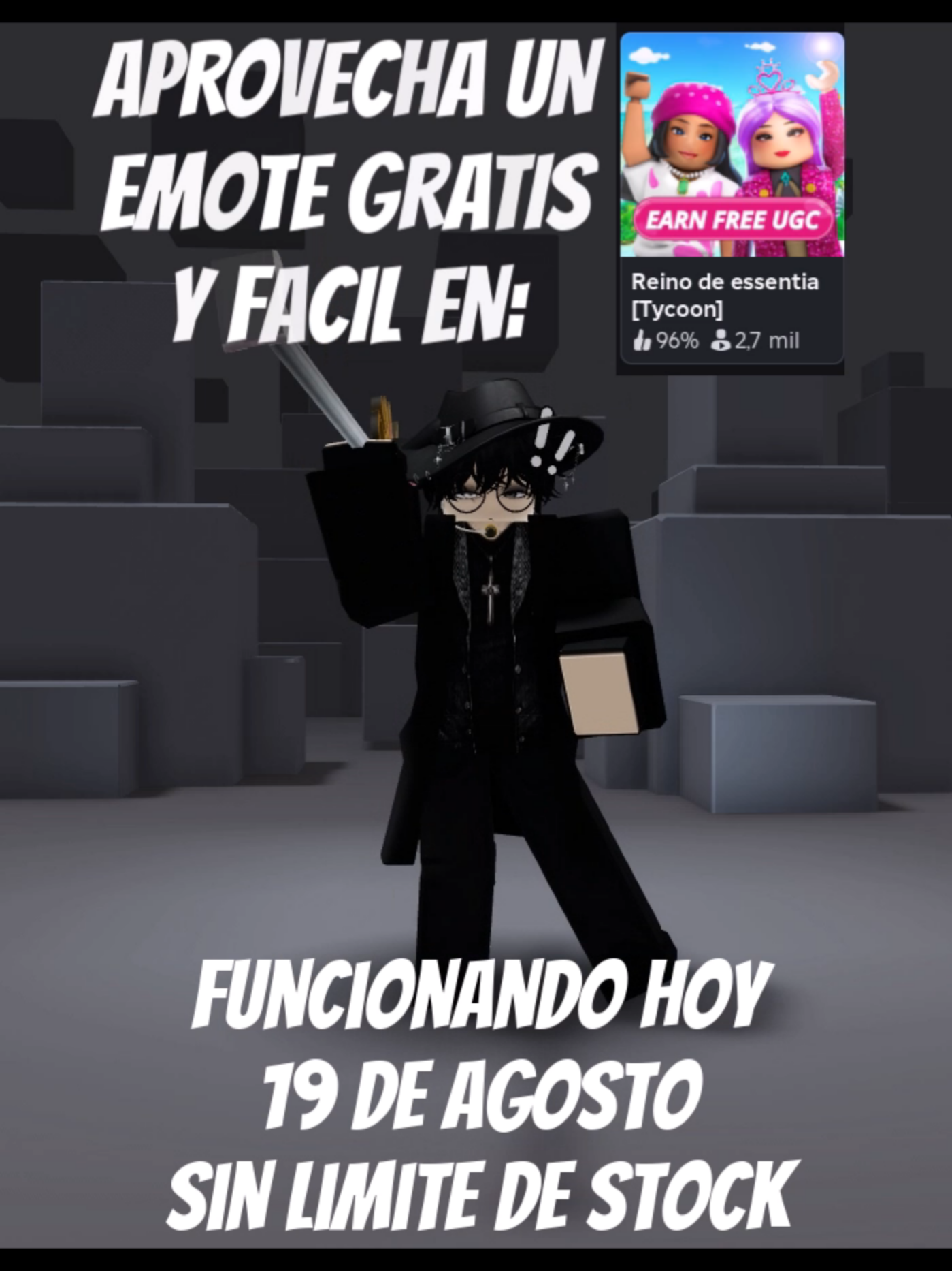 EMOTE GRATIS !  Sin limite de Stock! Comparte! No te tomara ni 1 minuto en conseguirlo!  Free emote en Reino de Essentia #Robloxedit #emotegratisroblox #essentia #freeemote #robloxforyoupage