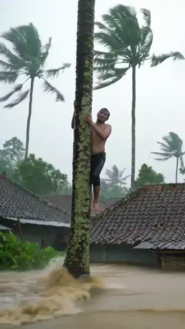 Terjebak di Pohon‼️😰 Arus Banjir Sangat Deras #banjir #waspadabencana #fyp 