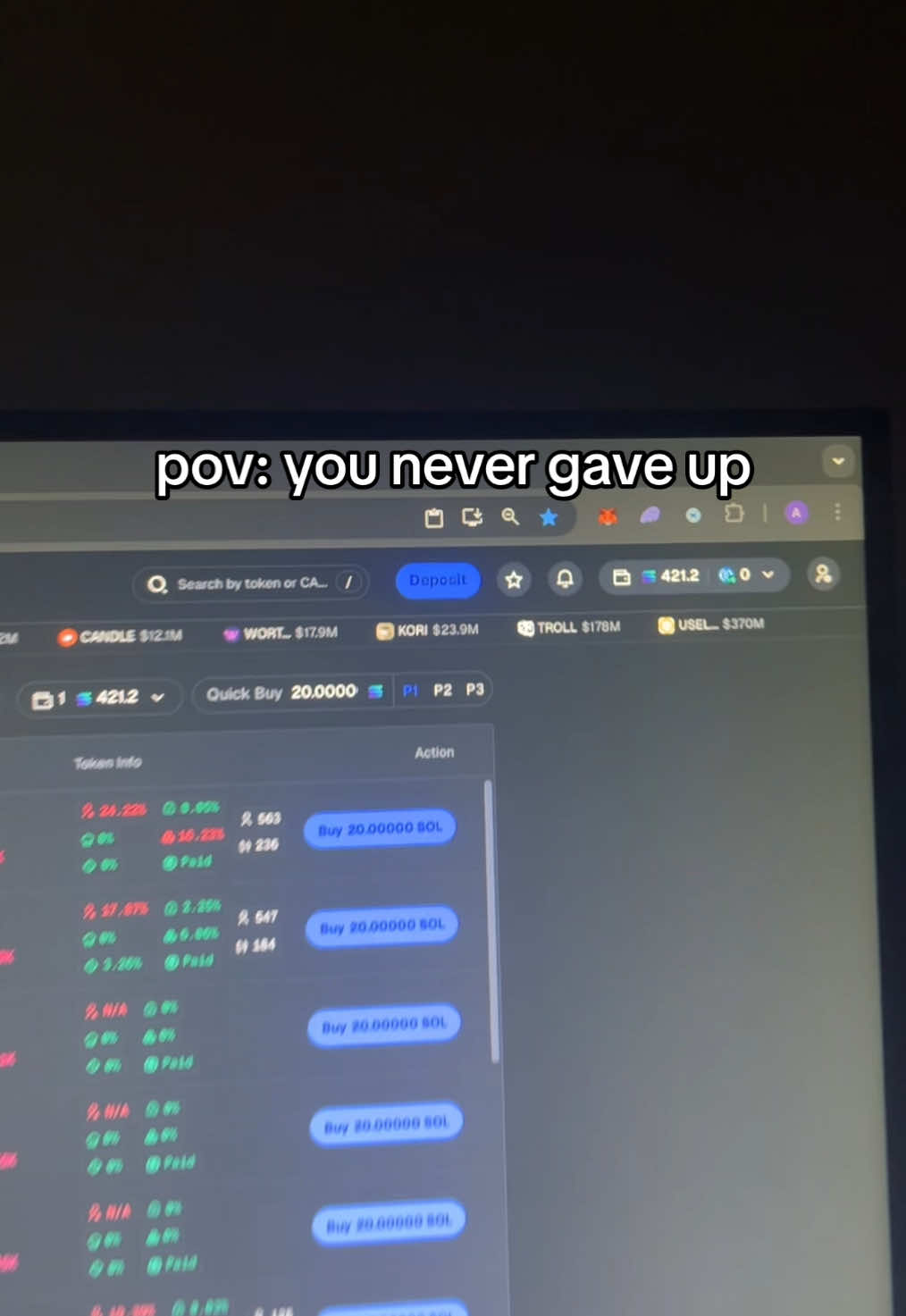 just keep pushing through (tg in bio) #fyp #memecoins #solana #trading #mindset 