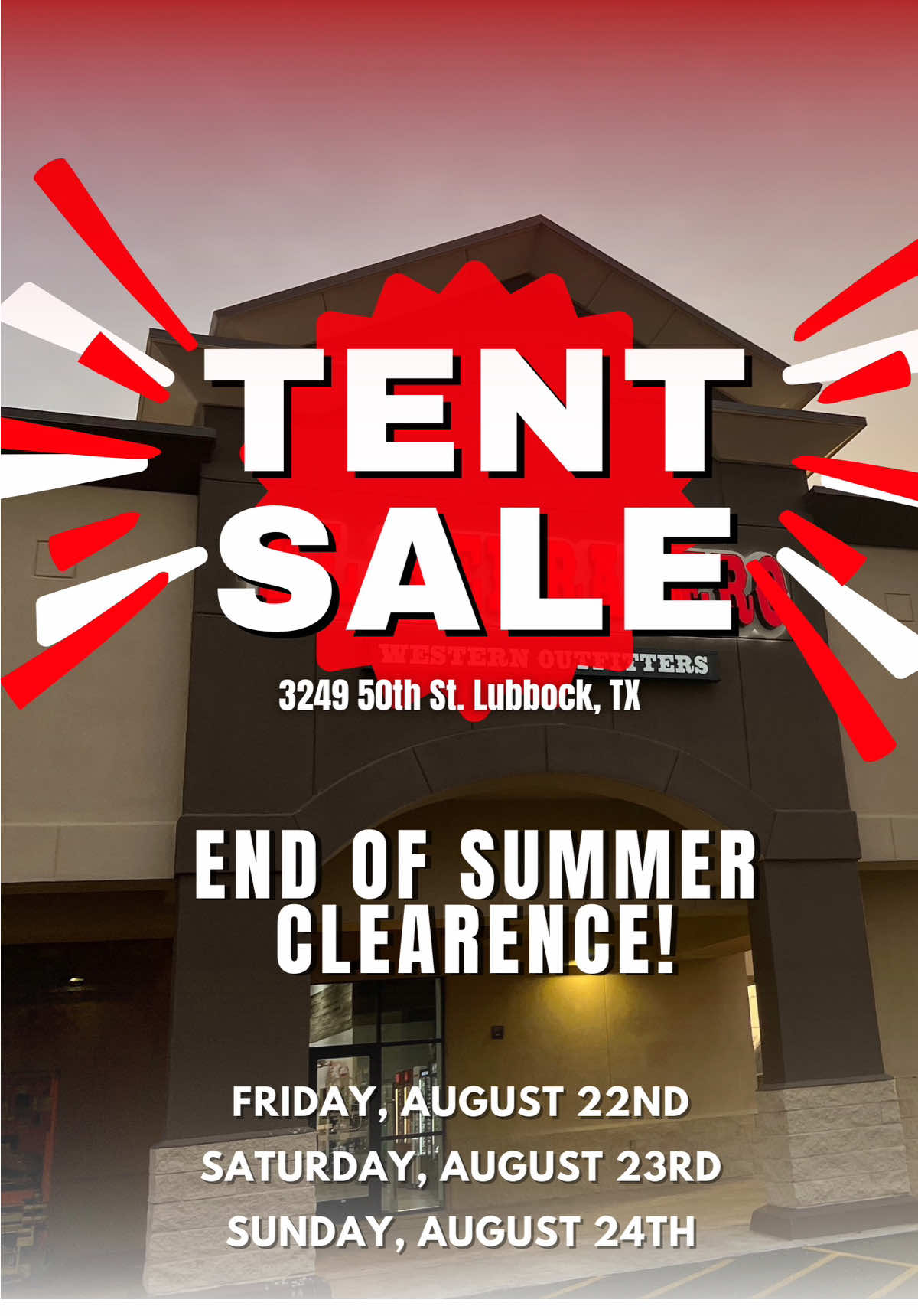Annual Tent Sale is happening THIS weekend!! Shop all your favorite brands up to 60% OFF‼️🔥 This Friday 8/22 - Sunday 8/24 ‼️ 📍3249 50th St. Lubbock, TX 79413  #lubbock #lbk #lubbocktx #texas #westtexas  
