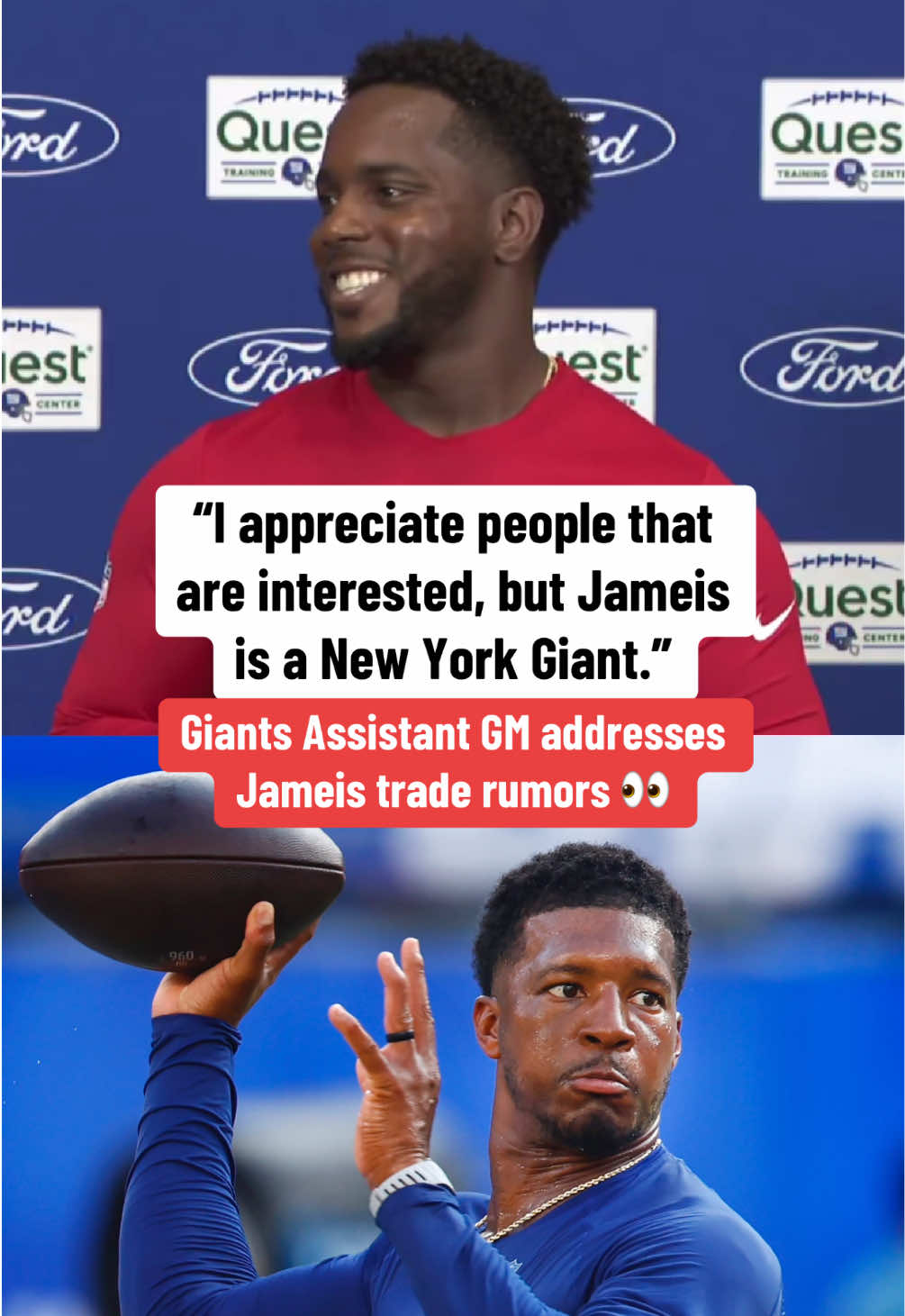 Giants Assistant GM Brandon Brown was asked about trade rumors surrounding Jameis Winston. (via SNYGiants/X) #nfl #football #giants #nflfootball