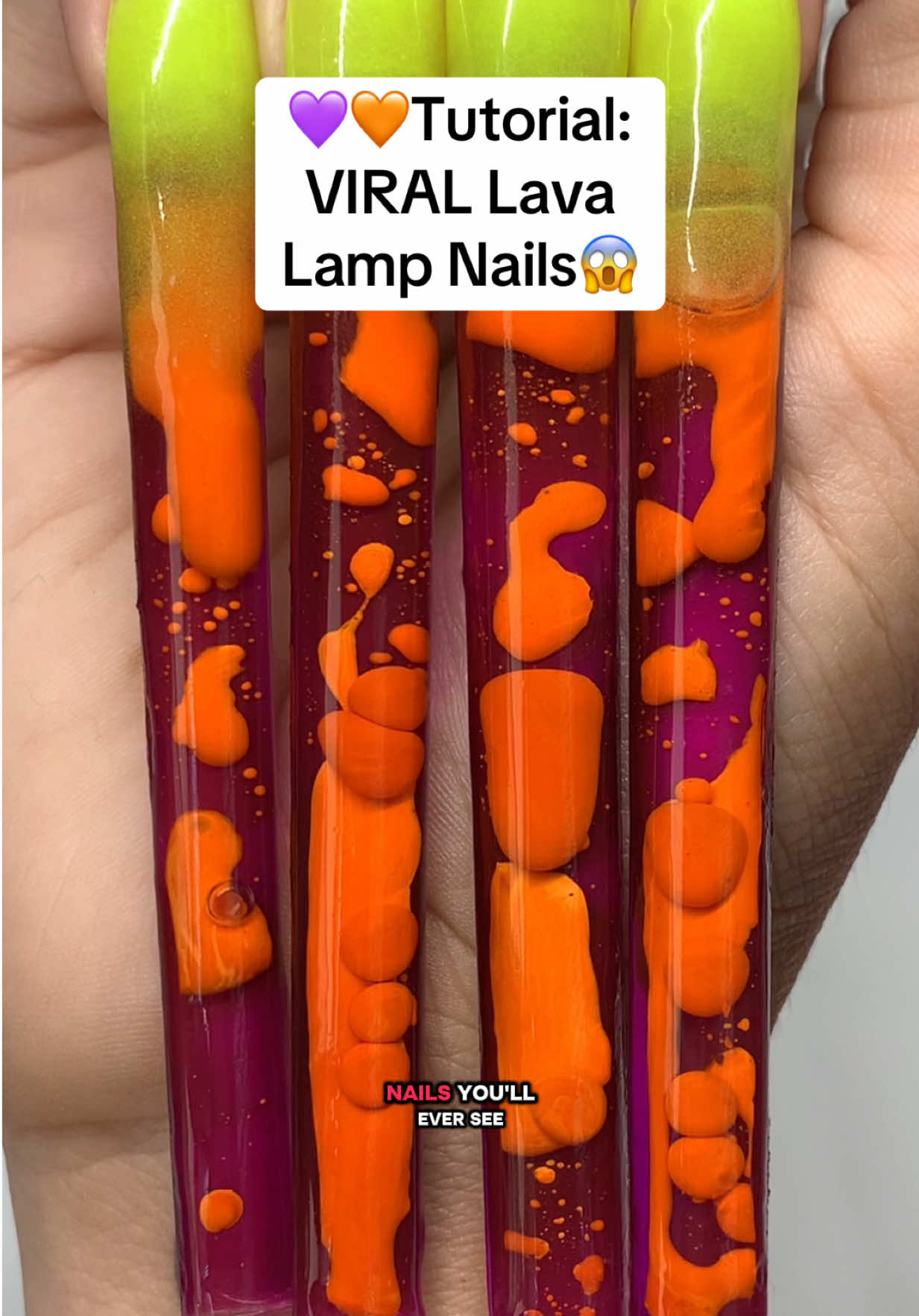 ⚠️New Trend ALERT🚨How to make ACTUAL Lava Lamp NAILS😱💅🏻Who should I paint on these?! 🤔👀 🎃 These nails are PERFECT for Halloween and SUMMER! Plus…. THEY GLOW 😍 ✨I used @THE NAILOLOGY LAB CLOTTIG OIL & LIQUID IV MIX for this set! ✨@snowglamofficial💅🏼 NEW “High Heel Hustle” Glow acrylic ✨@SHOP NAILZ BY DEV Full cover extendo square tips  🧡💜 #halloweennails #nailtutorial #lavalampnails #nailtrends #nailart 💜🧡