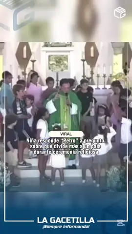 Durante una ceremonia religiosa en una iglesia de Cartagena, un sacerdote preguntó a una niña qué creía que más dividía a un país. La menor respondió “#Petro”, generando risas y aplausos entre los asistentes. #lagacetilla 