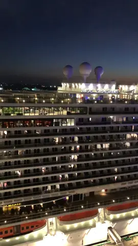 Sail by of the #mscseaside at sunset #cruisetok #cruise #cruiseship #MSC 
