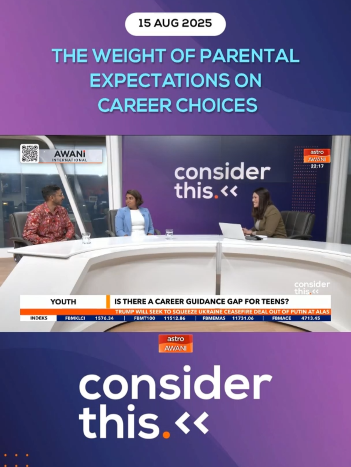 Melisa Idris speaks to Maha Subramaniam, Vice President, Creador Foundation and Head, Schola and Kularetnam Vijayakumar, CEO, Yayasan Tunku Abdul Rahman, about how a lack of information on certain jobs creates uncertainty for parents and children when discussing future careers. #ConsiderThis
