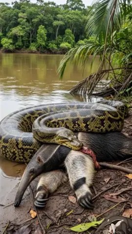 O tamanduá-bandeira foi pego pela sucuri!!!