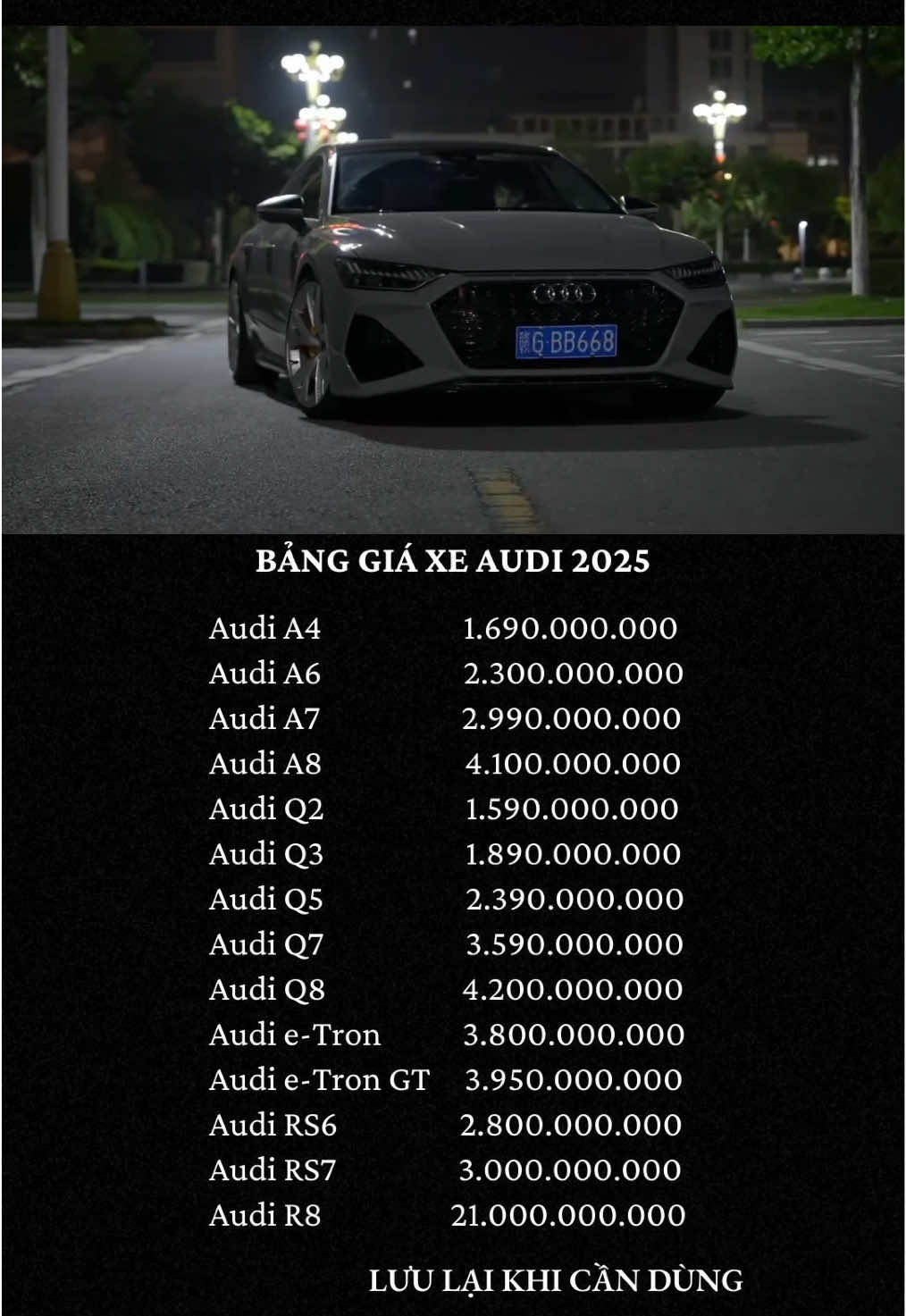 Bảng giá xe Audi 2025 #namchubmw #xuhuong #xuhuongtiktok #bmwvinh 