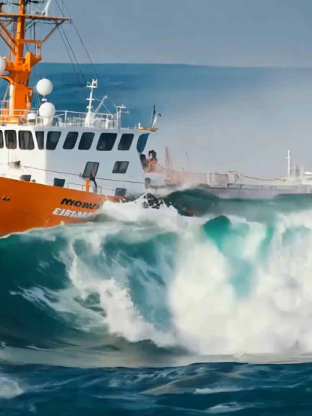 Will the Massive Wave Overwhelm the Orange Boat_ #wave #boat #escape