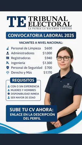 Convocatoria Laboral 2025: vacantes a nivel nacional. Tu próximo empleo no se postula solo 😉 Envia tu “CV” a travez de la web en la descripción de nuestro perfil. #ConvocatoriaLaboral2025 #Vacantes #Trabajo #Empleo #BolsaDeTrabajo #OportunidadLaboral #Reclutamiento #Contratacion #EnviaTuCV #AplicacionesAbiertas #VacantesNacionales #TrabajaConNosotros #OfertasDeTrabajo #EmpleoYA #Hiring #JobAlert #TrabajoSeguro #TrabajoFormal #SinExperiencia #PrimerEmpleo #JovenesProfesionales #MujeresYHombres #DisponibilidadInmediata #MayorDeEdad #Administracion #Administradores #Ingenieria #Seguridad #Derecho #Limpieza #Registradores #SalariosCompetitivos #Beneficios #TurnosDisponibles #EstabilidadLaboral #CrecimientoProfesional #Carrera #EmpleoPublico #ServicioPublico #Gobierno #PostulateHoy #Curriculum #CV #Entrevistas #TrabajoEnEquipo #Capacitacion #IgualdadDeOportunidades #EmpleoFormal #Nacional #LatAmJobs #TrabajoLatam #Comunidad #Talento #VacanteDisponible #BuscamosTalento #SeBuscaPersonal #Aspirantes #ProcesoDeSeleccion #Postulacion #CurriculumVitae #EmpleosHoy #Trabajo2025 #Oportunidad #AplicarAhora #PlazaDisponible #RRHH #RecursosHumanos #AnuncioLaboral #TrabajoSonado #Comparte