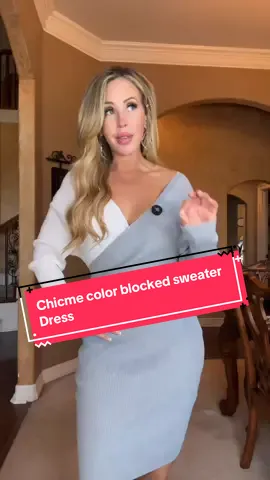 Chic colorblock sweater dress that hugs your curves with effortless elegance.  perfect for work to weekend style.  #sweaterdress #colorblockstyle #chicandcozy #fallfashiontrends #effortlessstyle @ChicMe_official 