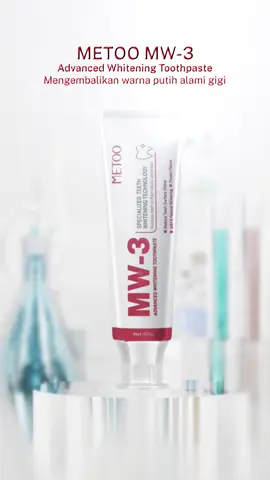 Innovation for every smile! METOO MW-3 Advanced Whitening Toothpaste hadir untuk melengkapi rangkaian oral caremu! Dengan formula yang gentle dan efektif, bikin senyum kamu jadi lebih cerah✨ Aman dipakai setiap hari karena sudah BPOM dan SGS approved✅ #metoo #metoosmile #metootoothpaste #metoomw3 