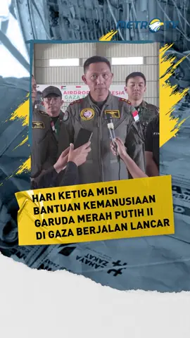 Sebanyak 68 paket bantuan logistik berhasil diterjunkan menggunakan dua pesawat Super Hercules TNI dari pangkalan aju di Yordania. Total bantuan yang telah tersalurkan kini mencapai 39,2 ton sejak operasi perdana pada 17 Agustus lalu. Komandan Satgas, Kolonel Pnb Puguh Yulianto, menegaskan seluruh kru dalam kondisi sehat dan siap melanjutkan misi hingga mencapai target distribusi 80 ton bantuan bagi warga Palestina di Gaza. 🎥 Insan Suardi - Jurnalis Metro TV #MetroTV #tiktokberita #metrotv #beritaterkini #viral #fyp #gaza #palestine #bantuan #17agustus #satgas