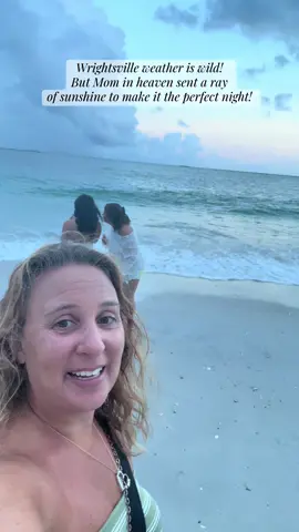 Amidst the stormy skies of Wrightsville, a beautiful beam of light appeared at the tip of the island, like a message from Mom in heaven! #SunSet #Storm #Beach #Family #PositiveVibes 