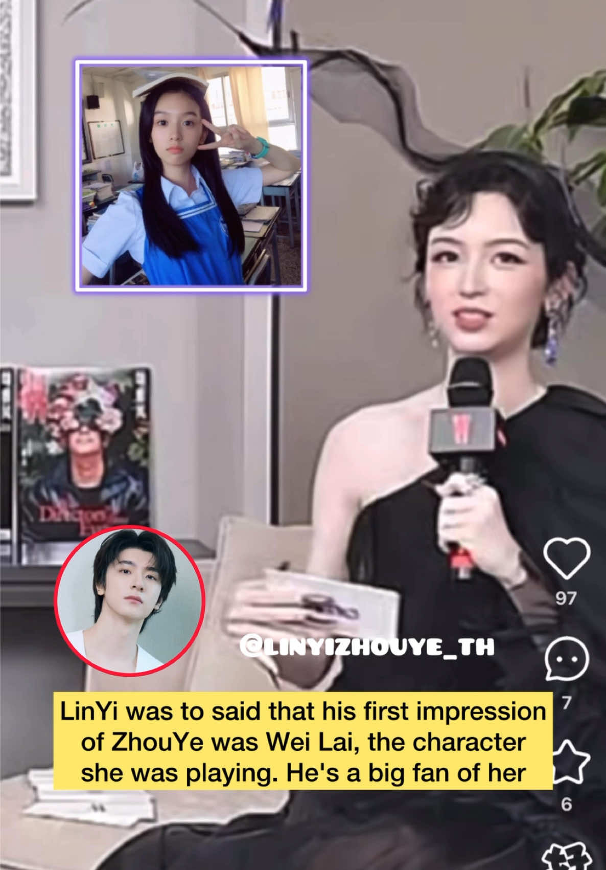 LinYi was to said that his first impression of ZhouYe was Wei Lai, the character she was playing. He’s a big fan of her 💙💜🌲🥥 #LinYi #หลินอี  #ZhouYe #โจวเย่ #everyonelovesme 