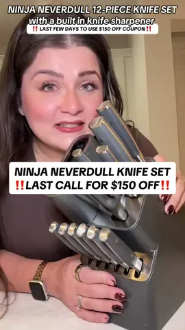 Replying to @Bock Lava ‼️ $150 OFF the Ninja NeverDull knife set — last call! ‼️You get: a chef's knife, a santoku knife, a utility knife, a paring knife, 6 steak knives, kitchen shears + a self-sharpening block🔪made from German stainless steel,ergonomic handles, rust-resistant, and sharp for 10+ years. perfect wedding gift, housewarming gift, or new homeowner gift kitchen upgrade.  #ninjakitchen #knifeset #knifesharpening #kitchenessentials #kitchengadgets 