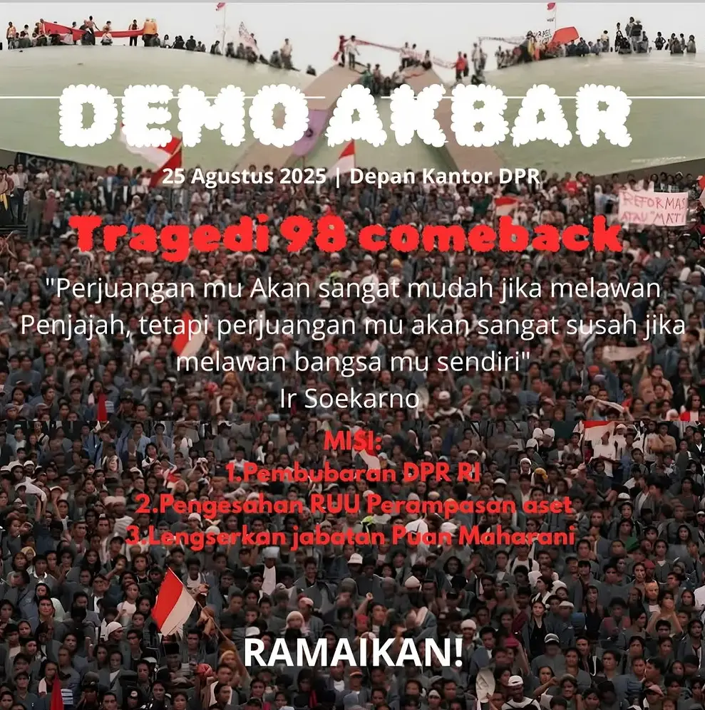 Ramaikan!! #demo #dpr #25agustus #merdekaindonesiaku🇲🇨 #fypviralシ  @gibran_rakabuming @_prabowosubianto 