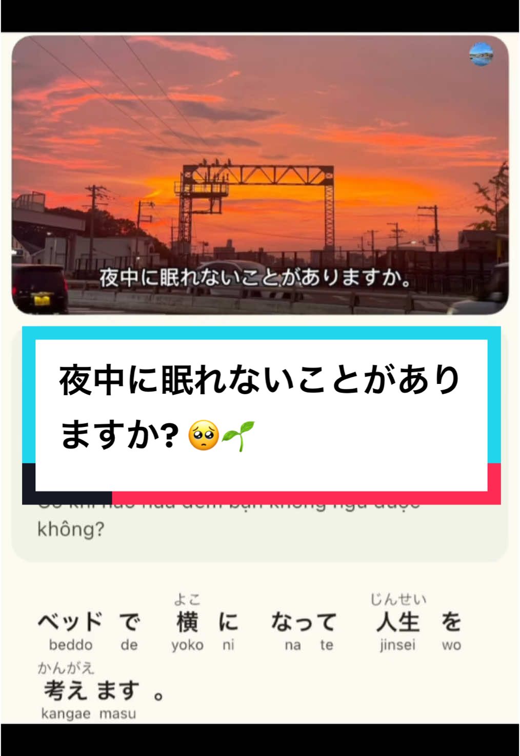 夜中に眠れないことがありますか? 🥺🌱 #日本語 #japanese #foryou #LearnOnTikTok #learnjapanese #会話 #nihongobenkyou #shadowing #hoctiengnhat #podcast #podcasttiengnhat #tiengnhatmoingay 
