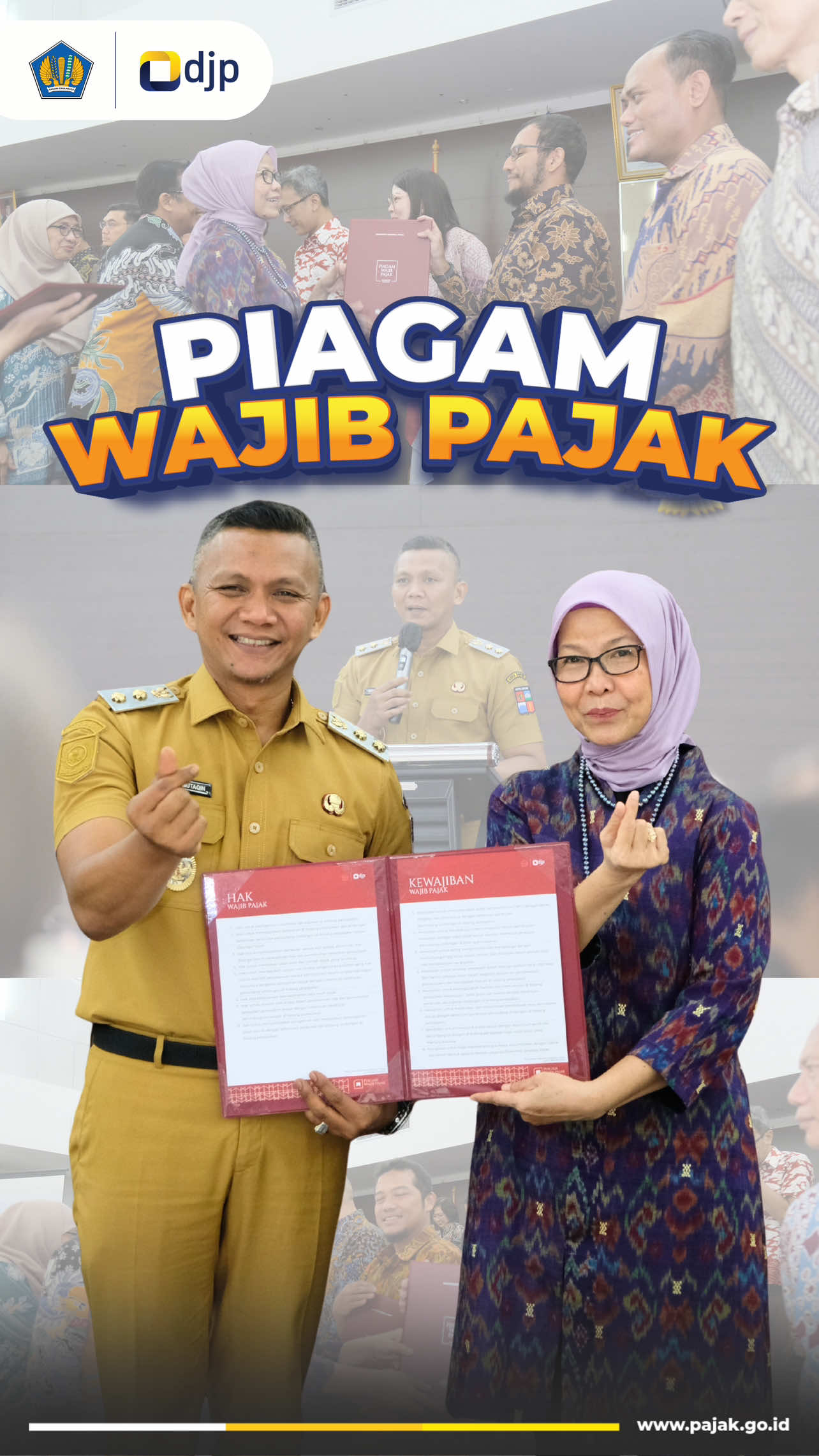 Kanwil DJP Jawa Barat III bersama KPP Pratama Bogor dan KPP Madya Bogor menyerahkan Taxpayers Charter (Piagam Wajib Pajak) kepada 31 Wajib Pajak dari berbagai latar belakang, mulai dari pelaku usaha, akademisi, instansi pemerintah, hingga organisasi kemasyarakatan, Bogor (Selasa, 12/8). Piagam yang memuat 8 hak dan 8 kewajiban Wajib Pajak ini menjadi simbol komitmen untuk membangun hubungan yang setara, transparan, dan berintegritas antara DJP dan Wajib Pajak, demi mendorong kepatuhan sukarela dan mendukung pembangunan negeri. Dengan penyerahan Taxpayers Charter ini, diharapkan kemitraan antara DJP dan Wajib Pajak dapat terus terjaga dalam semangat saling percaya, menghormati hak dan kewajiban, serta bersama-sama menjaga integritas demi kemajuan bangsa. @Direktorat Jenderal Pajak  #PajakKuatAPBNSehat 