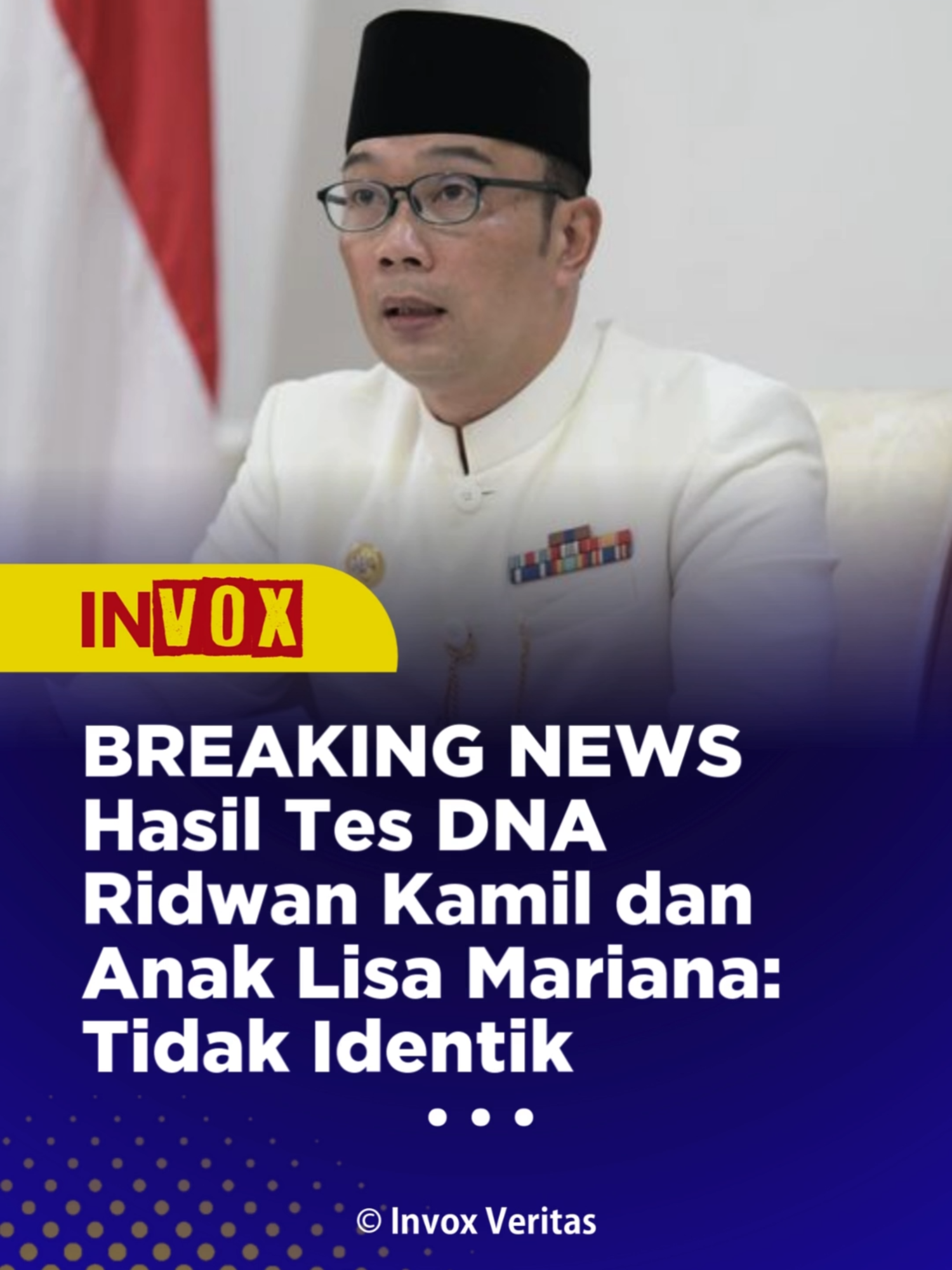 Hasil tes DNA antara eks Gubernur Jawa Barat Ridwan Kamil (RK) dan anak selebgram Lisa Mariana (LM) inisial CA adalah tidak cocok. Pengumuman hasil tes DNA itu digelar di Markas Bareksrim Polri, Jakarta Selatan, Rabu (20/8). 