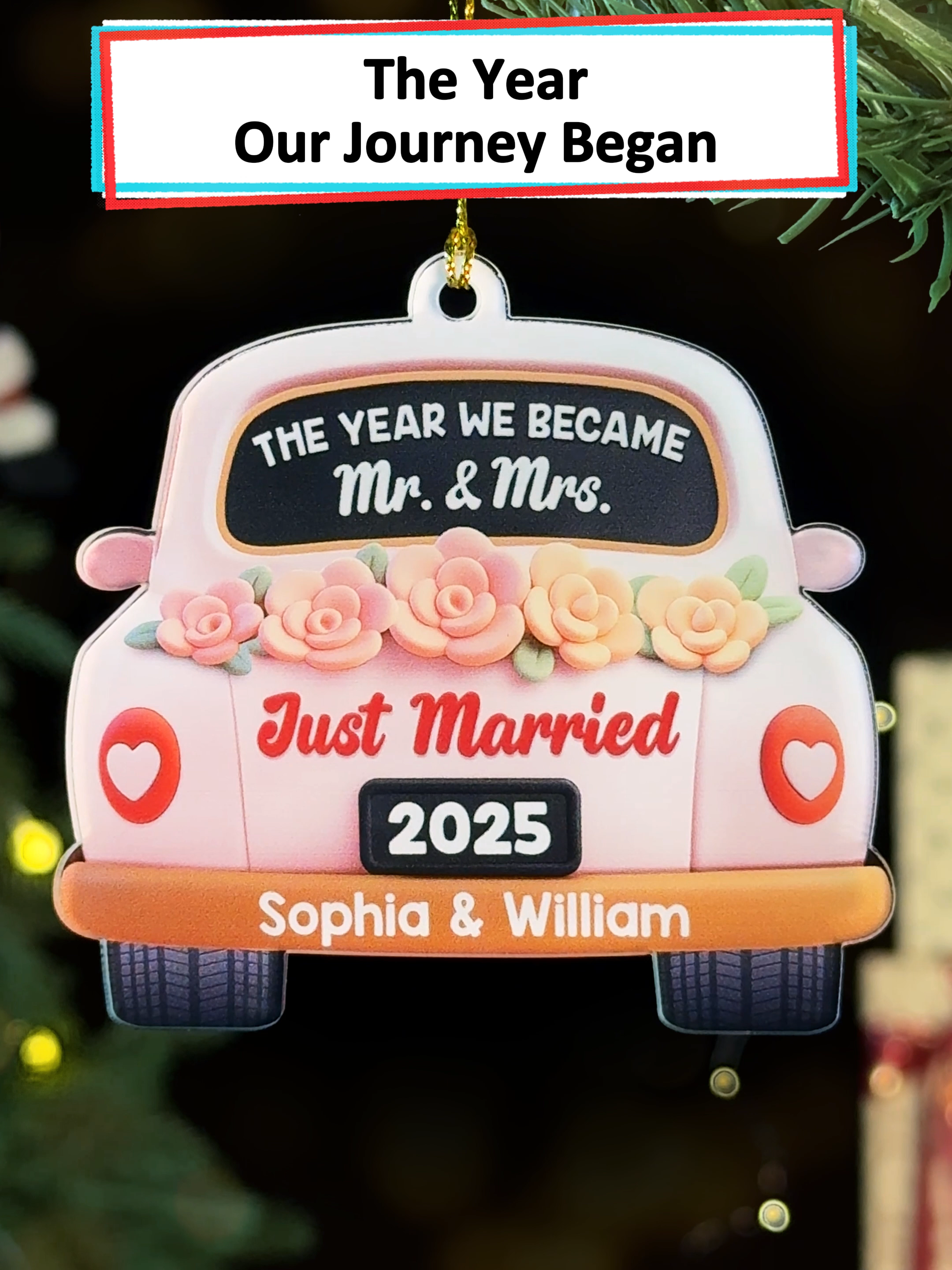 Married life starter pack: rings, car, and a funny ornament ❤️🤣 #wanderprints #personalized #gifts #christmas #giftforcouple