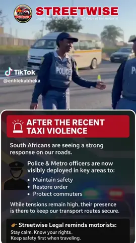 After the recent taxi violence 🚨 South Africans are seeing a strong response on our roads. Police and Metro officers are now visibly deployed in key areas to maintain safety and restore order. While tensions remain high, their presence is meant to protect commuters and keep our transport routes secure. Streetwise Legal reminds motorists: stay calm, know your rights, and always keep safety first when traveling.